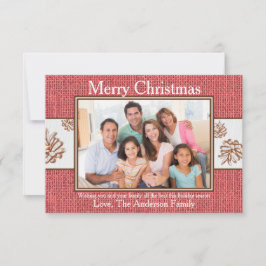 Red Burlap Pinecones Foto - 3 x 5 kerstKaart Kaart