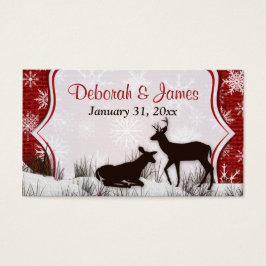 Red Burlap, Snowflakes, Deer Wedding Favor Label Visitekaartjes