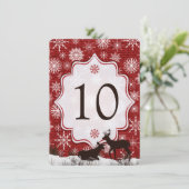 Red Burlap, Snowflakes, Deer Wedding Table Number Kaart (Staand voorkant)