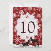Red Burlap, Snowflakes, Deer Wedding Table Number Kaart (Voorkant)