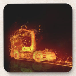 Red Burning Truck in Fire Flams Bier Onderzetter