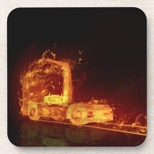 Red Burning Truck in Fire Flams Bier Onderzetter (Voorkant)