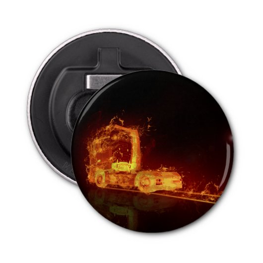 Red Burning Truck in Fire Flams Button Flesopener (Voorkant)