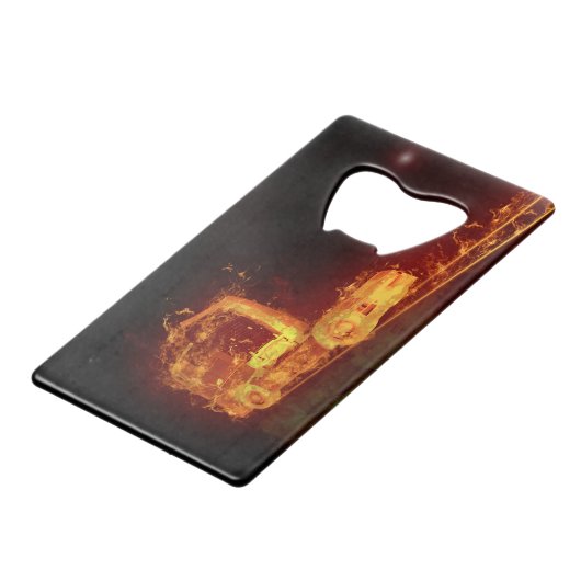Red Burning Truck in Fire Flams Creditkaart Flessenopener (Achterkant Gekanteld)