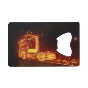 Red Burning Truck in Fire Flams Creditkaart Flessenopener