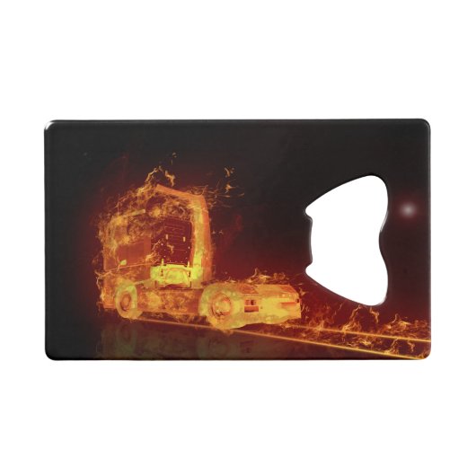 Red Burning Truck in Fire Flams Creditkaart Flessenopener (Voorkant (Horizontaal))