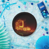 Red Burning Truck in Fire Flams Papieren Bordje (Feest)