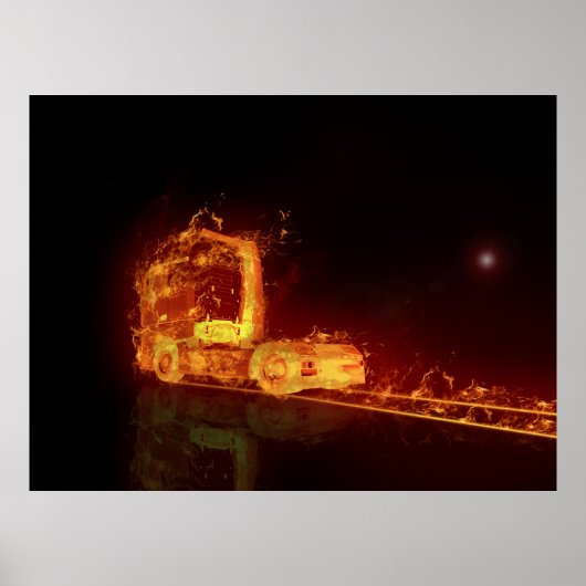 Red Burning Truck in Fire Flams Poster (Voorkant)