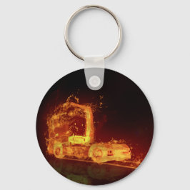 Red Burning Truck in Fire Flams Sleutelhanger