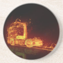 Red Burning Truck in Fire Flams