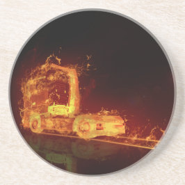 Red Burning Truck in Fire Flams Zandsteen Onderzetter