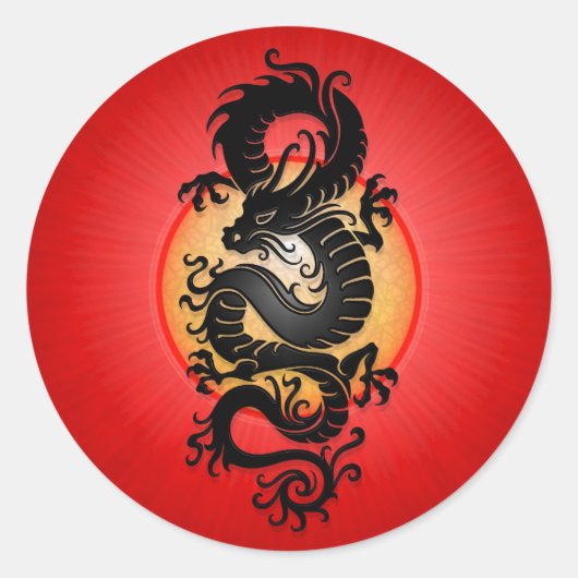 Red Burst Chinese draak Ronde Sticker (Voorkant)