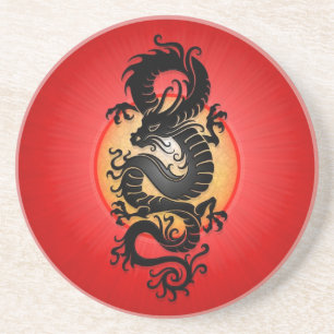 Red Burst Chinese draak Zandsteen Onderzetter