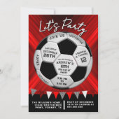 Red Burst Sporty Soccer Ball Boys Birthday Kaart (Voorkant)