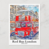 Red Bus Londen Engeland Art Waterverf Hand geteken Briefkaart (Voorkant)