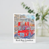 Red Bus Londen Engeland Art Waterverf Hand geteken Briefkaart (Staand voorkant)