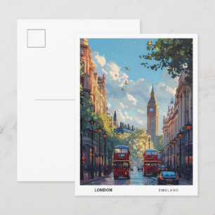 Red Bus London Engeland Vintage Travel Briefkaart