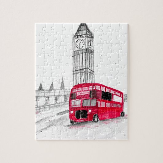 Red bus London waterverf  Engeland Legpuzzel (Verticaal)