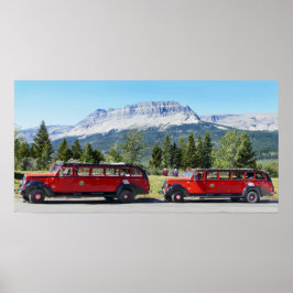 Red Buses, Glacier National Park, Montana Poster
