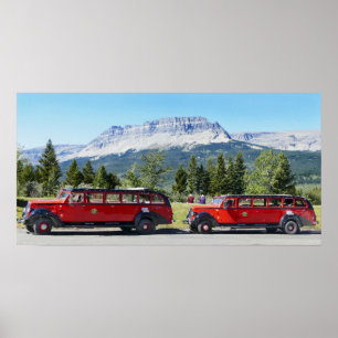 Red Buses, Glacier National Park, Montana Poster