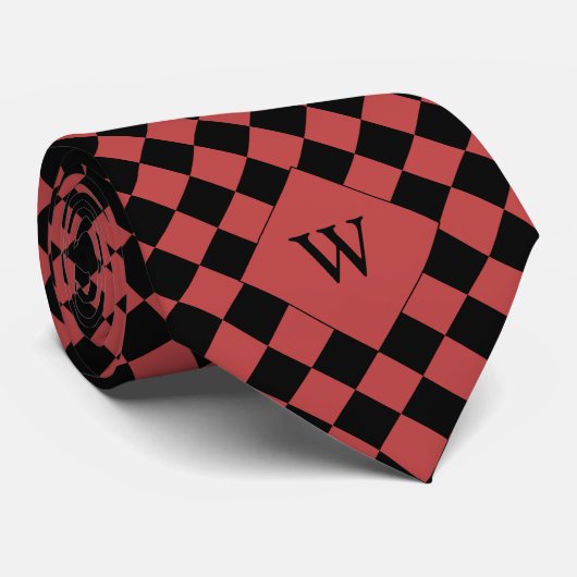 Red Business Checkered Monogram Stropdas (Opgerold)