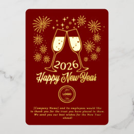 Red Business New Year 2026 Champagne Gold Folie Feestdagenkaart