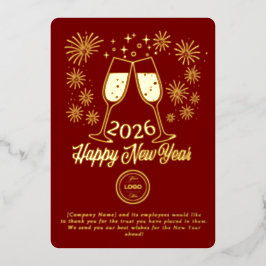 Red Business New Year 2026 Champagne Gold Folie Feestdagenkaart