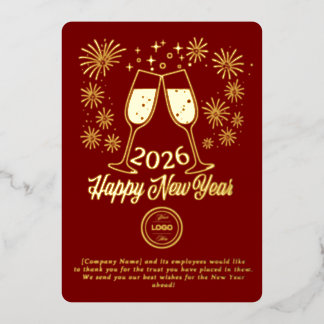 Red Business New Year 2026 Champagne Gold Folie Feestdagenkaart
