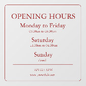 Red Business Opening Hours Sign | Window Cling Raamsticker (Vel)