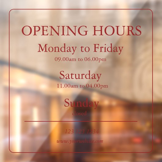 Red Business Opening Hours Sign | Window Cling Raamsticker (Vel 2)