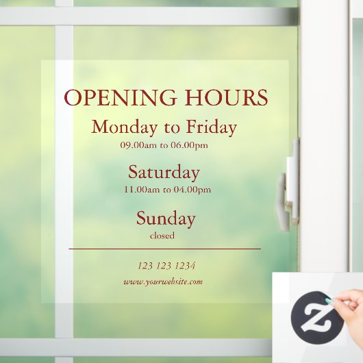 Red Business Opening Hours Sign | Window Cling Raamsticker (Huis)