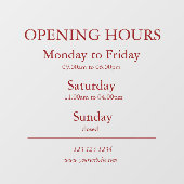 Red Business Opening Hours Sign | Window Cling Raamsticker (Vel)