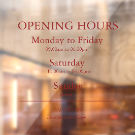 Red Business Opening Hours Sign | Window Cling Raamsticker