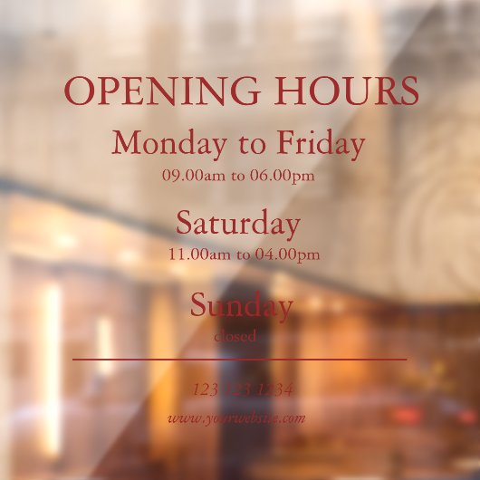 Red Business Opening Hours Sign | Window Cling Raamsticker (Vel 2)