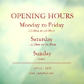 Red Business Opening Hours Sign | Window Cling Raamsticker (Vel 3)