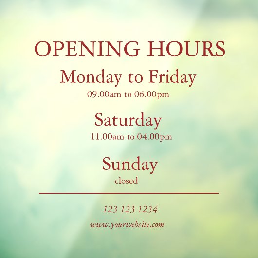 Red Business Opening Hours Sign | Window Cling Raamsticker (Vel 3)