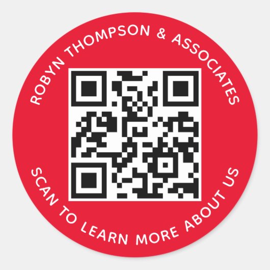 Red Business QR Code Stickers Custom Company Round (Voorkant)