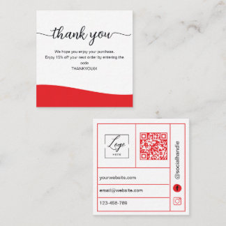Red Business Thank You Card Order Insert Vierkante Visitekaartje