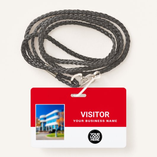 Red Business Visitor Photo Bar Code, Logo Lanyard Badge (Voorkant met draagriem)