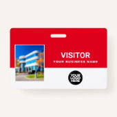 Red Business Visitor Photo Bar Code, Logo Lanyard Badge (Voorkant)