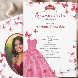 Red Butterflies Dress Photo 15 XV Quinceanera Kaart