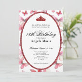 Red Butterflies Glam 18th Birthday Debut Kaart (Staand voorkant)