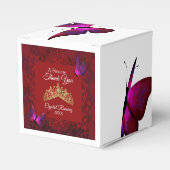 Red Butterflies, Gold Tiara Quinceanera Favor Box Bedankdoosjes (Voorkant Zijde)
