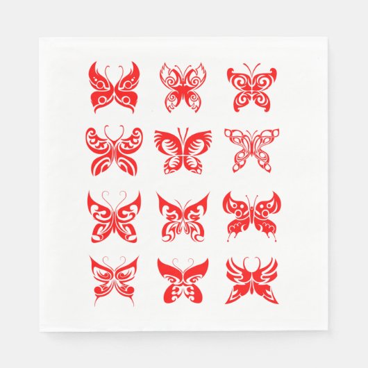 Red Butterflies Paper Napkins Servet (Voorkant)