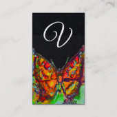 RED BUTTERFLY Gold Yellow Monogram zwart papier Visitekaartje (Achterkant)
