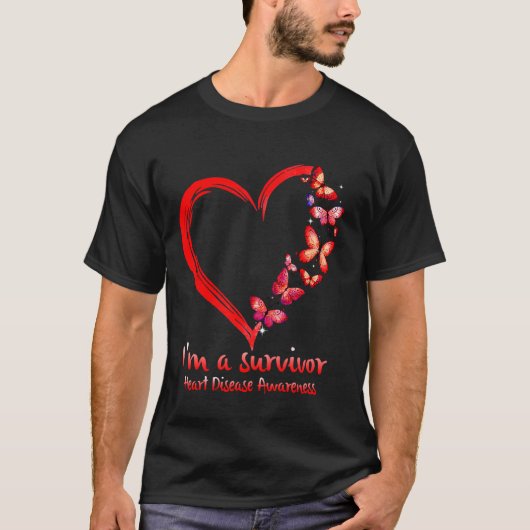 Red Butterfly Heart I A Survivor Heart Disease A T-shirt (Voorkant)