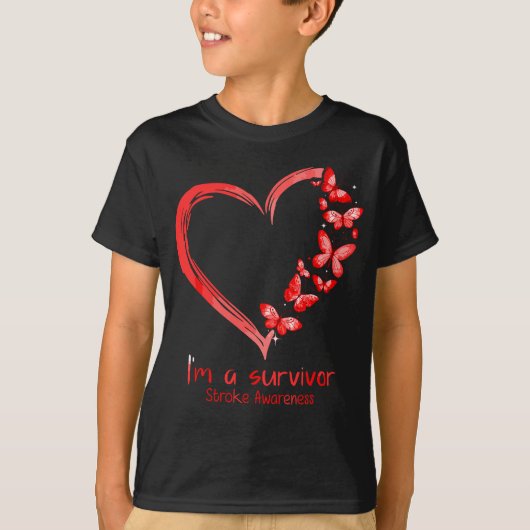 Red Butterfly Heart I'm a Survivor Stroke Awarenes T-shirt (Voorkant)
