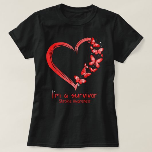 Red Butterfly Heart I'm a Survivor Stroke Awarenes T-shirt (Design voorkant)