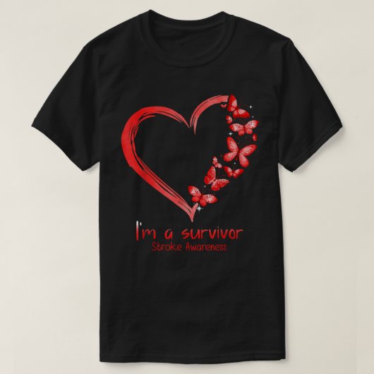 Red Butterfly Heart I'm a Survivor Stroke Awarenes T-shirt (Design voorkant)