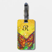 RED BUTTERFLY IN GOLD YELLOW SPARKLES Monogram Bagagelabel (Achterkant verticaal)